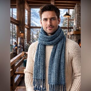 PACT, Knit Scarf Blue-Green w/Braided Tassels, Extra-Long, Excelt Cond, Size OS